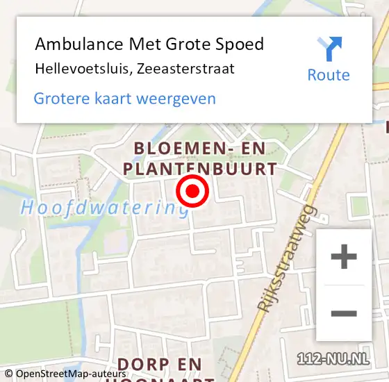Locatie op kaart van de 112 melding: Ambulance Met Grote Spoed Naar Hellevoetsluis, Zeeasterstraat op 10 mei 2022 12:17