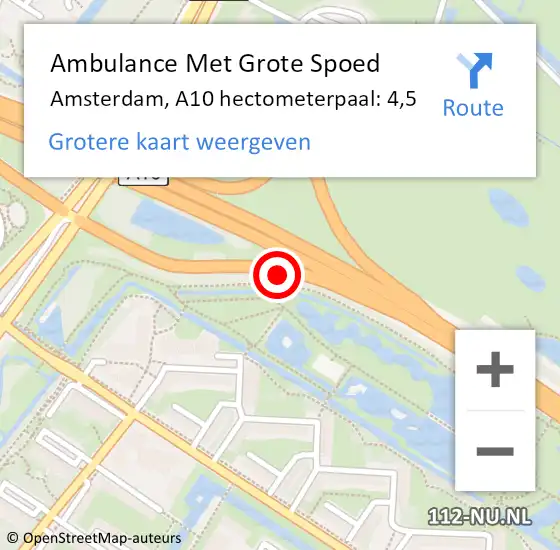 Locatie op kaart van de 112 melding: Ambulance Met Grote Spoed Naar Amsterdam, A10 hectometerpaal: 4,5 op 10 mei 2022 13:08