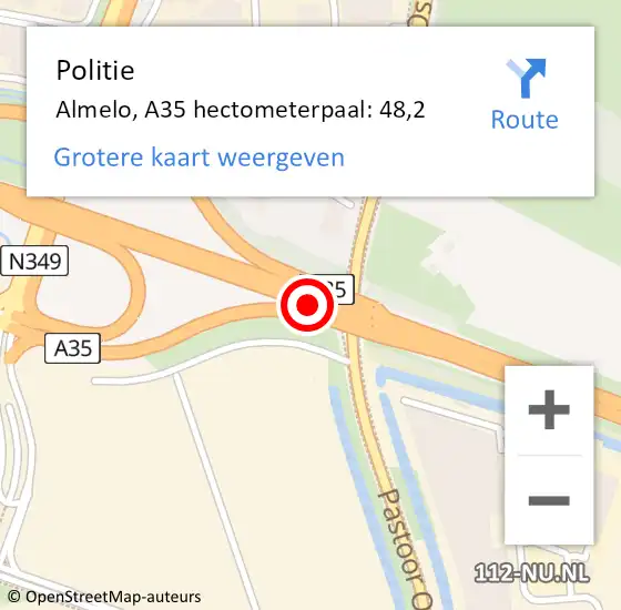 Locatie op kaart van de 112 melding: Politie Almelo, A35 hectometerpaal: 48,2 op 10 mei 2022 13:56