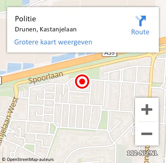 Locatie op kaart van de 112 melding: Politie Drunen, Kastanjelaan op 10 mei 2022 14:29