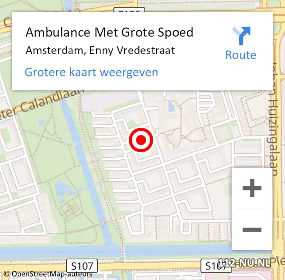 Locatie op kaart van de 112 melding: Ambulance Met Grote Spoed Naar Amsterdam, Enny Vredestraat op 10 mei 2022 14:47