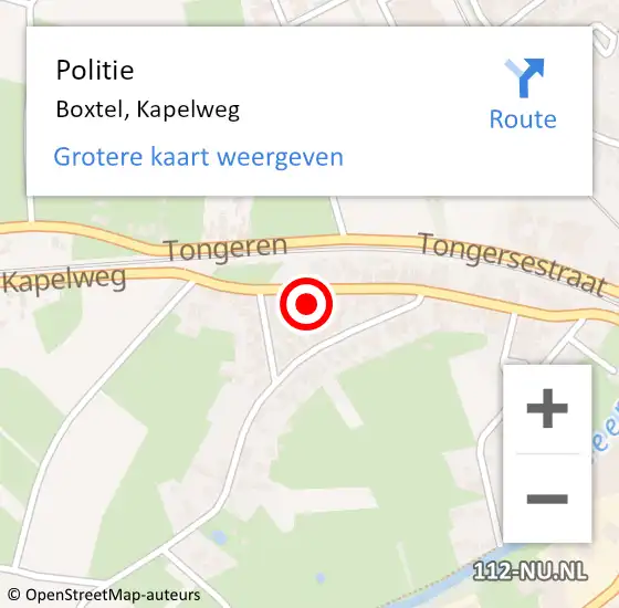 Locatie op kaart van de 112 melding: Politie Boxtel, Kapelweg op 10 mei 2022 16:40