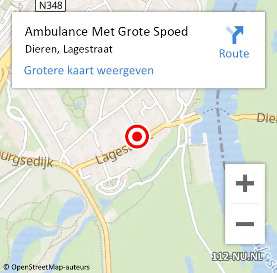 Locatie op kaart van de 112 melding: Ambulance Met Grote Spoed Naar Dieren, Lagestraat op 10 mei 2022 17:49