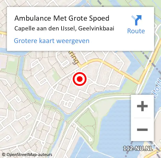 Locatie op kaart van de 112 melding: Ambulance Met Grote Spoed Naar Capelle aan den IJssel, Geelvinkbaai op 10 mei 2022 18:01