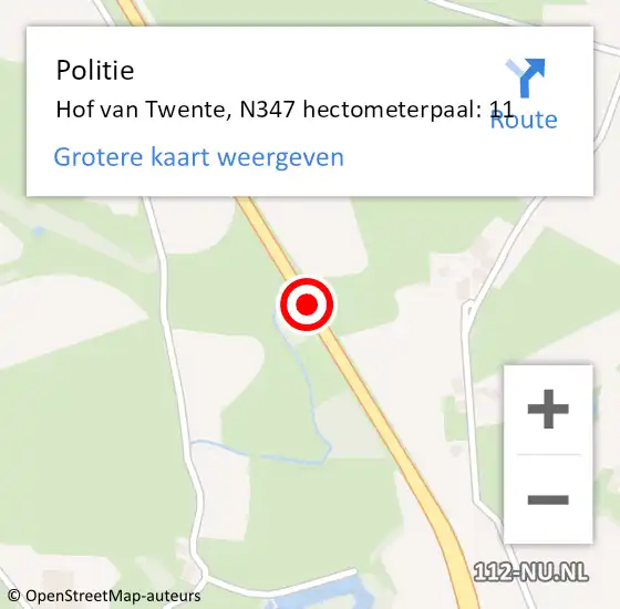 Locatie op kaart van de 112 melding: Politie Hof van Twente, N347 hectometerpaal: 11 op 10 mei 2022 18:22