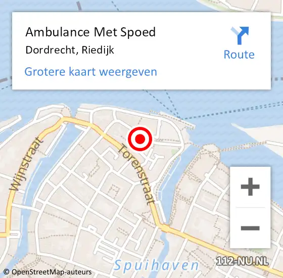 Locatie op kaart van de 112 melding: Ambulance Met Spoed Naar Dordrecht, Riedijk op 10 mei 2022 22:03