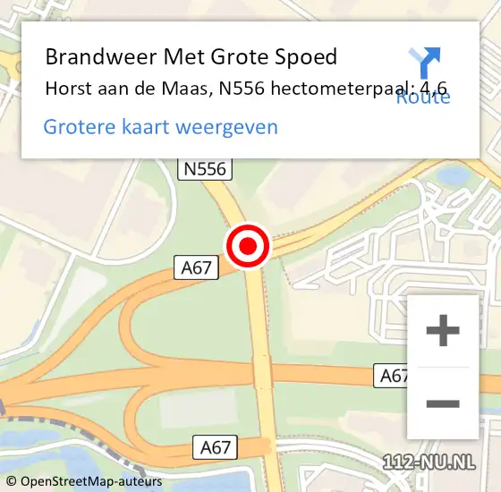 Locatie op kaart van de 112 melding: Brandweer Met Grote Spoed Naar Horst aan de Maas, N556 hectometerpaal: 4,6 op 11 mei 2022 05:28