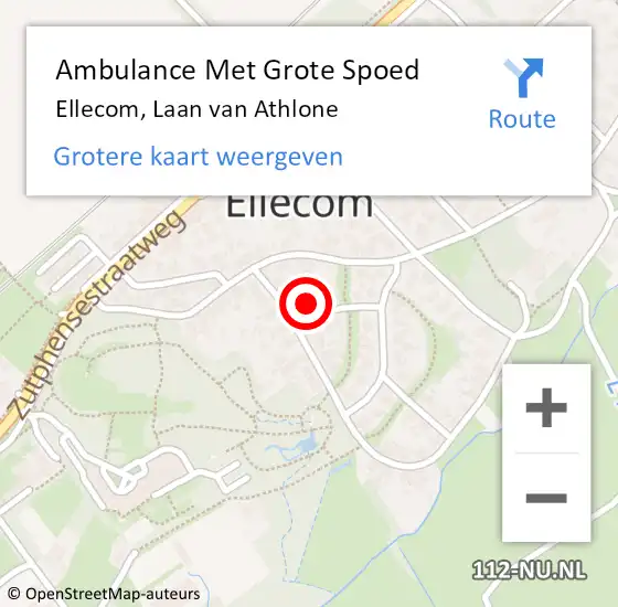 Locatie op kaart van de 112 melding: Ambulance Met Grote Spoed Naar Ellecom, Laan van Athlone op 11 mei 2022 09:54