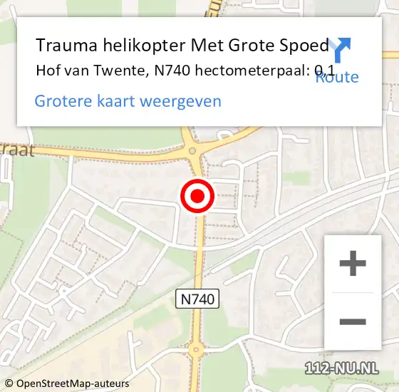 Locatie op kaart van de 112 melding: Trauma helikopter Met Grote Spoed Naar Hof van Twente, N740 hectometerpaal: 0,1 op 11 mei 2022 11:12