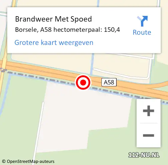 Locatie op kaart van de 112 melding: Brandweer Met Spoed Naar Borsele, A58 hectometerpaal: 150,4 op 11 mei 2022 11:29