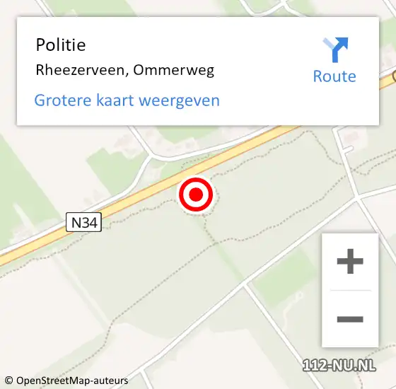 Locatie op kaart van de 112 melding: Politie Rheezerveen, Ommerweg op 11 mei 2022 14:35