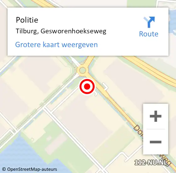 Locatie op kaart van de 112 melding: Politie Tilburg, Gesworenhoekseweg op 11 mei 2022 14:45