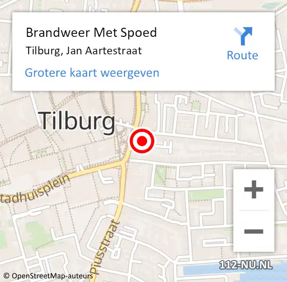 Locatie op kaart van de 112 melding: Brandweer Met Spoed Naar Tilburg, Jan Aartestraat op 11 mei 2022 15:45