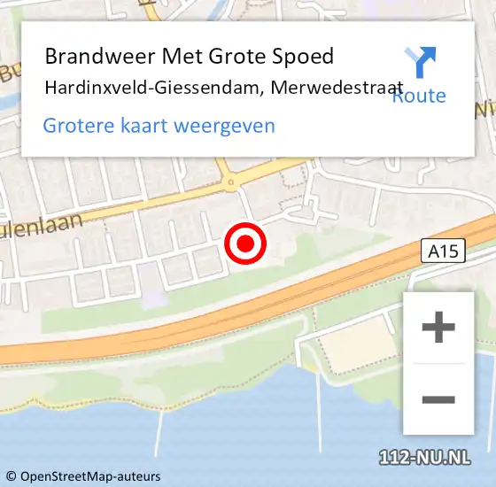 Locatie op kaart van de 112 melding: Brandweer Met Grote Spoed Naar Hardinxveld-Giessendam, Merwedestraat op 11 mei 2022 17:38