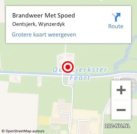 Locatie op kaart van de 112 melding: Brandweer Met Spoed Naar Oentsjerk, Wynzerdyk op 11 mei 2022 17:59