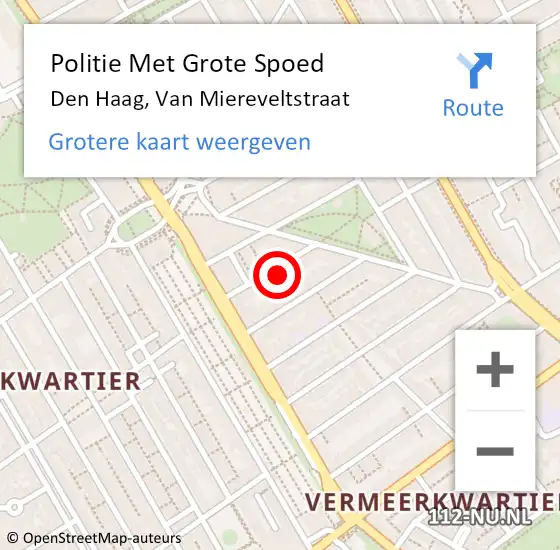 Locatie op kaart van de 112 melding: Politie Met Grote Spoed Naar Den Haag, Van Miereveltstraat op 11 mei 2022 20:15