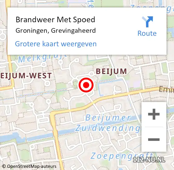 Locatie op kaart van de 112 melding: Brandweer Met Spoed Naar Groningen, Grevingaheerd op 11 mei 2022 20:47