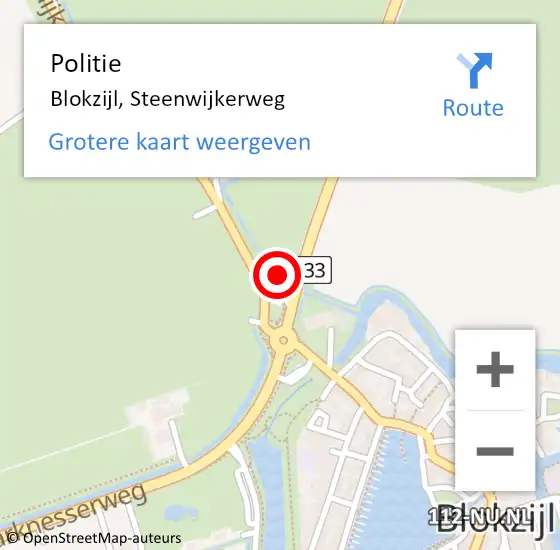 Locatie op kaart van de 112 melding: Politie Blokzijl, Steenwijkerweg op 12 mei 2022 00:28
