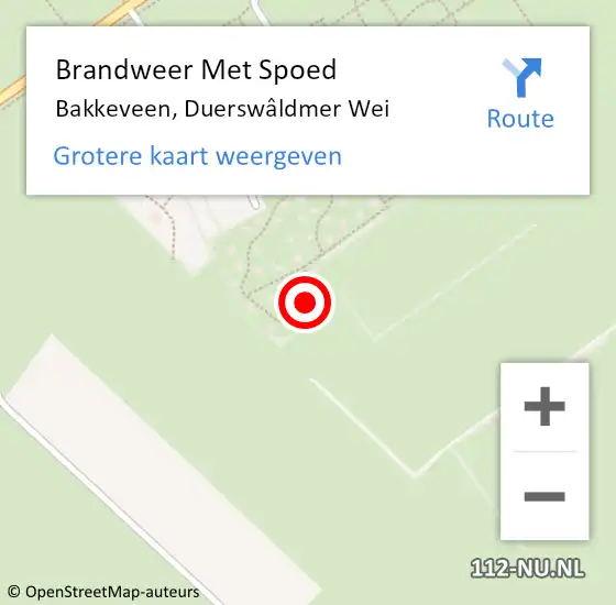 Locatie op kaart van de 112 melding: Brandweer Met Spoed Naar Bakkeveen, Duerswâldmer Wei op 12 mei 2022 01:38