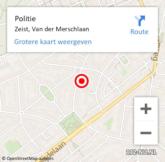 Locatie op kaart van de 112 melding: Politie Zeist, Van der Merschlaan op 12 mei 2022 07:39