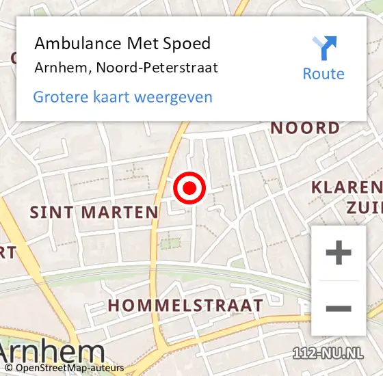 Locatie op kaart van de 112 melding: Ambulance Met Spoed Naar Arnhem, Noord-Peterstraat op 12 mei 2022 12:43