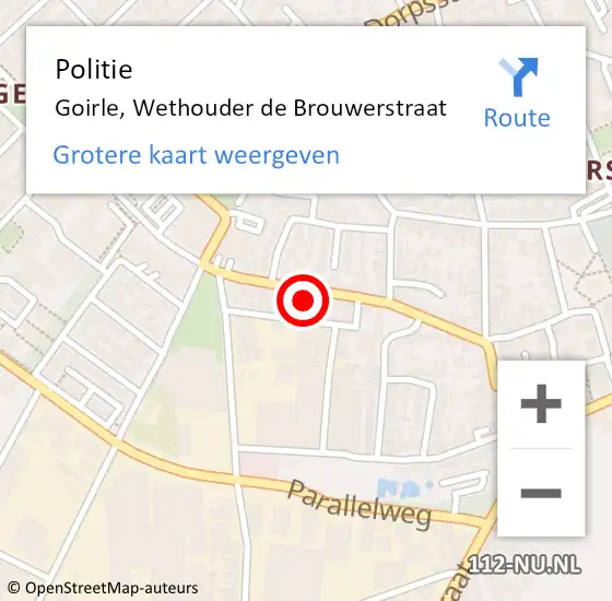 Locatie op kaart van de 112 melding: Politie Goirle, Wethouder de Brouwerstraat op 12 mei 2022 13:06