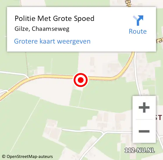 Locatie op kaart van de 112 melding: Politie Met Grote Spoed Naar Gilze, Chaamseweg op 12 mei 2022 14:17