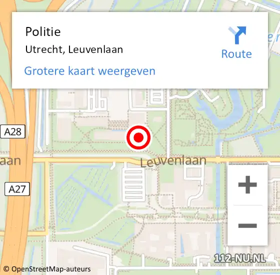 Locatie op kaart van de 112 melding: Politie Utrecht, Leuvenlaan op 12 mei 2022 17:04