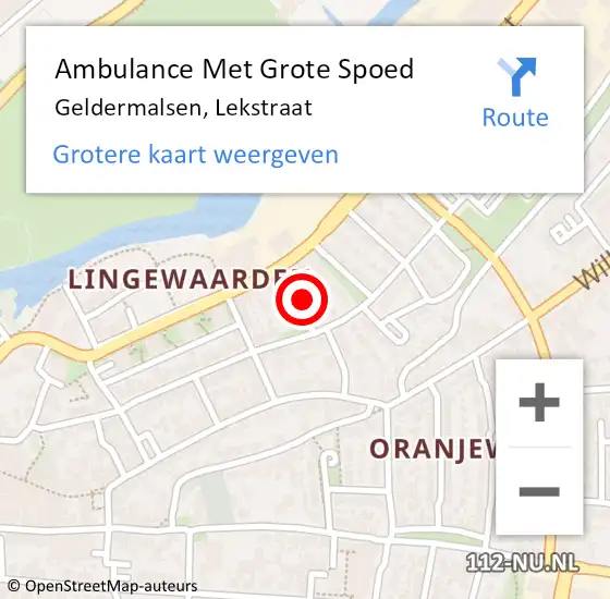 Locatie op kaart van de 112 melding: Ambulance Met Grote Spoed Naar Geldermalsen, Lekstraat op 12 mei 2022 18:12