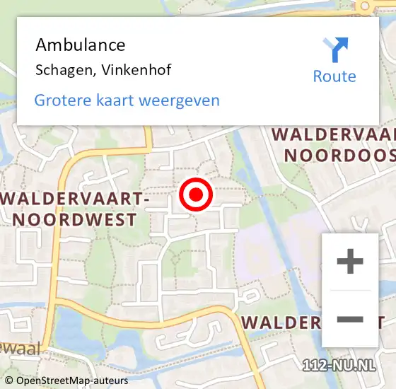 Locatie op kaart van de 112 melding: Ambulance Schagen, Vinkenhof op 12 mei 2022 19:22