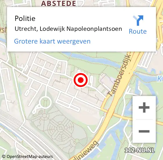 Locatie op kaart van de 112 melding: Politie Utrecht, Lodewijk Napoleonplantsoen op 12 mei 2022 23:49