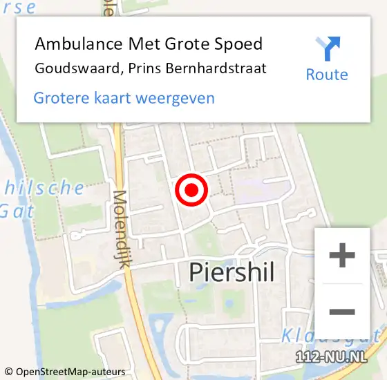 Locatie op kaart van de 112 melding: Ambulance Met Grote Spoed Naar Goudswaard, Prins Bernhardstraat op 13 mei 2022 10:19