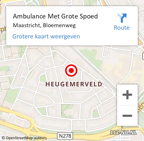 Locatie op kaart van de 112 melding: Ambulance Met Grote Spoed Naar Maastricht, Bloemenweg op 13 mei 2022 10:44