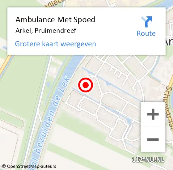 Locatie op kaart van de 112 melding: Ambulance Met Spoed Naar Arkel, Pruimendreef op 13 mei 2022 14:21
