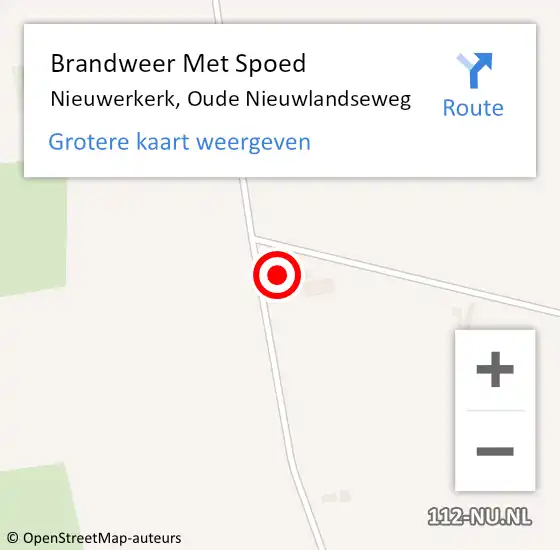 Locatie op kaart van de 112 melding: Brandweer Met Spoed Naar Nieuwerkerk, Oude Nieuwlandseweg op 13 mei 2022 14:57