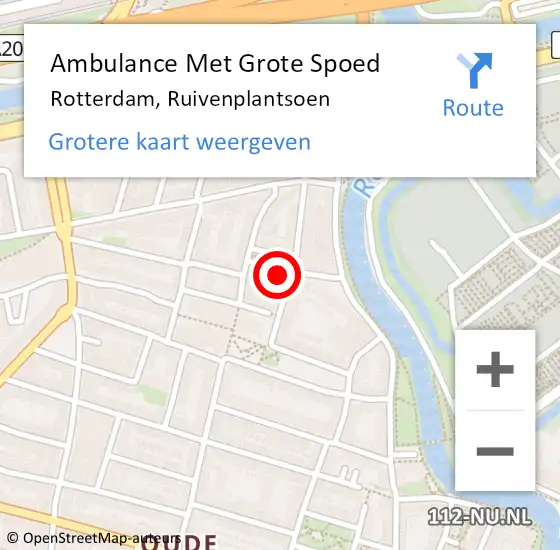 Locatie op kaart van de 112 melding: Ambulance Met Grote Spoed Naar Rotterdam, Ruivenplantsoen op 13 mei 2022 17:39