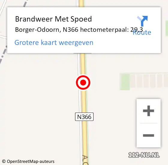 Locatie op kaart van de 112 melding: Brandweer Met Spoed Naar Borger-Odoorn, N366 hectometerpaal: 29,3 op 13 mei 2022 17:52