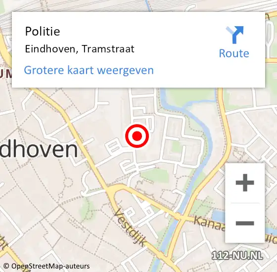 Locatie op kaart van de 112 melding: Politie Eindhoven, Tramstraat op 13 mei 2022 18:08