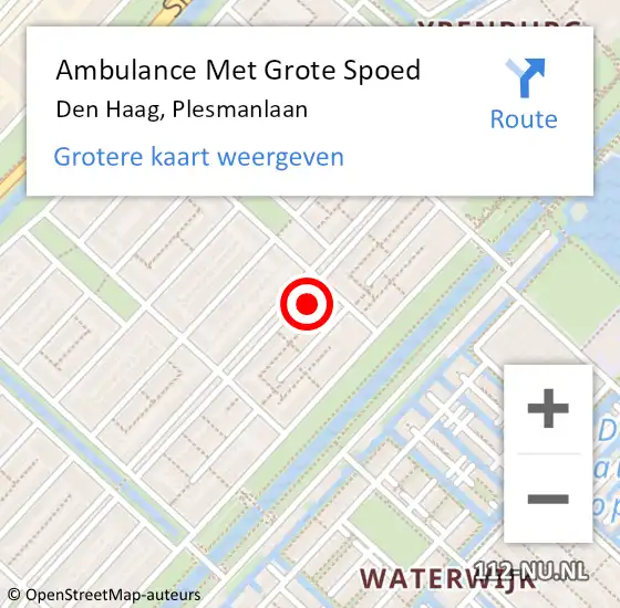 Locatie op kaart van de 112 melding: Ambulance Met Grote Spoed Naar Den Haag, Plesmanlaan op 13 mei 2022 20:07