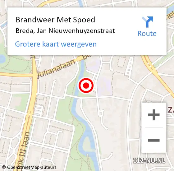 Locatie op kaart van de 112 melding: Brandweer Met Spoed Naar Breda, Jan Nieuwenhuyzenstraat op 13 mei 2022 20:41