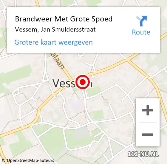 Locatie op kaart van de 112 melding: Brandweer Met Grote Spoed Naar Vessem, Jan Smuldersstraat op 13 mei 2022 20:58