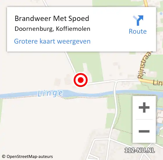 Locatie op kaart van de 112 melding: Brandweer Met Spoed Naar Doornenburg, Koffiemolen op 13 mei 2022 21:49