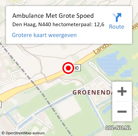 Locatie op kaart van de 112 melding: Ambulance Met Grote Spoed Naar Den Haag, N440 hectometerpaal: 12,6 op 14 mei 2022 00:23