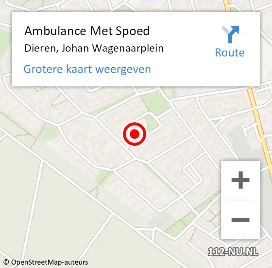 Locatie op kaart van de 112 melding: Ambulance Met Spoed Naar Dieren, Johan Wagenaarplein op 14 mei 2022 09:06