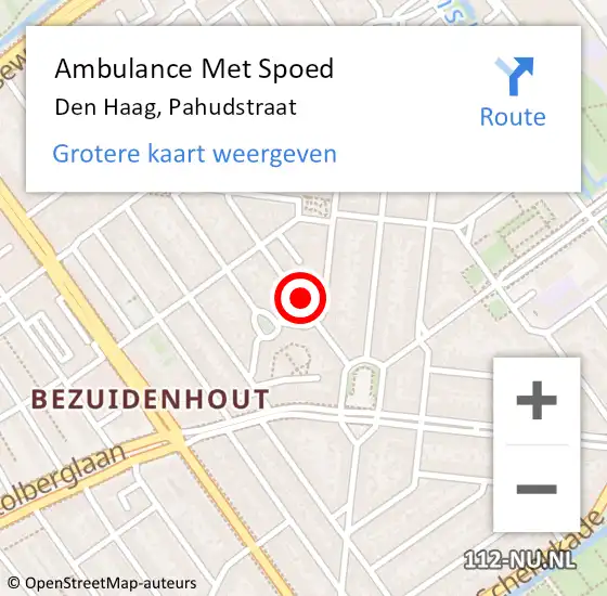 Locatie op kaart van de 112 melding: Ambulance Met Spoed Naar Den Haag, Pahudstraat op 14 mei 2022 09:46