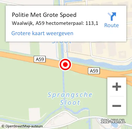 Locatie op kaart van de 112 melding: Politie Met Grote Spoed Naar Waalwijk, A59 hectometerpaal: 113,1 op 14 mei 2022 09:59