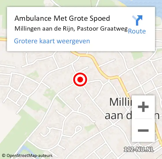 Locatie op kaart van de 112 melding: Ambulance Met Grote Spoed Naar Millingen aan de Rijn, Pastoor Graatweg op 14 mei 2022 10:35