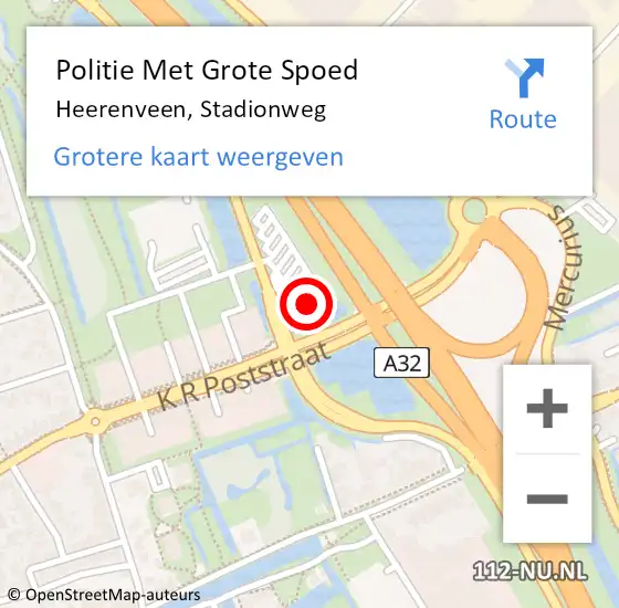 Locatie op kaart van de 112 melding: Politie Met Grote Spoed Naar Heerenveen, Stadionweg op 14 mei 2022 11:41