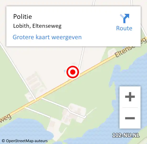 Locatie op kaart van de 112 melding: Politie Lobith, Eltenseweg op 14 mei 2022 11:57