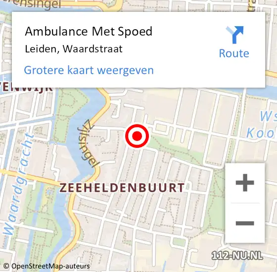 Locatie op kaart van de 112 melding: Ambulance Met Spoed Naar Leiden, Waardstraat op 14 mei 2022 13:01